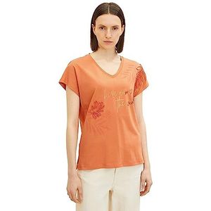 TOM TAILOR Dames T-shirt met print 1031216, 29519 - Cantaloupe Orange, XL