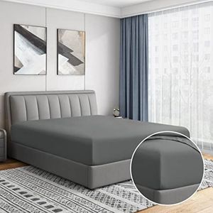 Cathay Home Luxe rimpel- en vervagingsbestendig dubbel geborsteld ultra zachte microvezel 35 cm standaard zak enkel hoeslaken, grijs, kingsize