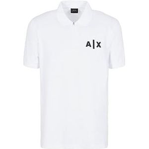 Armani Exchange Men's Regular Cotton Pique Classic AX Logo Zip Polo, White, S