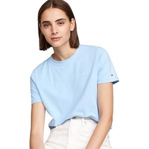 Tommy Hilfiger Dames T-shirt met korte mouwen en ronde hals, regular fit, Blauw (Vessel Blue), M