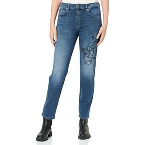 Love Moschino Dames Black Triblend Denim Gepersonaliseerd met geborduurd tattoo-effect Heart Casual Broek, Denim Blauw, 25