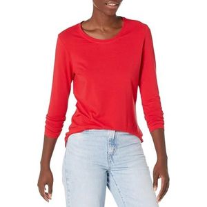 Amazon Essentials Women's T-shirt met lange mouwen en ronde hals in klassieke pasvorm (verkrijgbaar in grote maten), Kersenrood, M