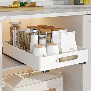 Zstar Uitbreidbare uittrekbare lade, keuken, uittrekbare kastorganizer, stick slide out telescopische lade, voor keuken, pantry organisatie, wit