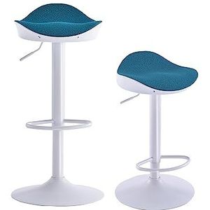 Kidol & Shellder Barkruk, eetkamerstoelen, set van 2, wit, groenblauw, fleece, teddy in hoogte verstelbaar, 360 graden van PU en metaal, voor huis, keuken, toonbank, bistro