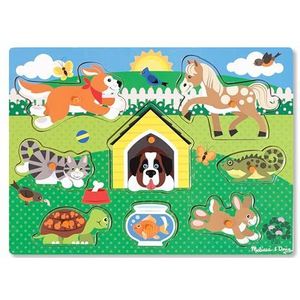 Melissa & Doug Houten knoppuzzel - Huisdieren | Puzzels | Houten speelgoed | 2+ | Cadeau voor jongens en meisjes