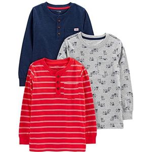 Simple Joys by Carter's Boys' 3-Pack Long Sleeve Shirts, Navy/Grey Dogs/Red Double Stripe, 5