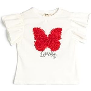 Koton T-shirt voor meisjes, ronde hals, korte mouwen, vlinder, applicatie, detail, katoen, ecru(010), 11-12 Jaar