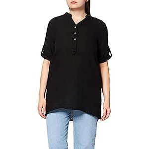 Bonateks, Blouse met geknoopte Tunesierskraag en Lange Opsteekbare Mouwen, 100% Linnen, De-Maat: 38, Amerikaanse maat: L, Tops, Zwart - Gemaakt in Italië, zwart, 38