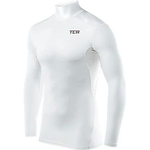 TCA Mannen HyperFusion Compressie Basislaag Top Lange Mouw Ondershirt - Mock Hals - Wit, XL