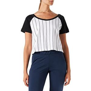 Urban Classics Dames T-Shirt Dames Cropped Baseball Tee, meerkleurig (White/Black 224), M