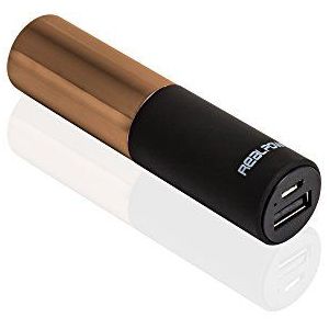 RealPower 187977 PB-Lipstick, 2.500mAh Powerbank/externe accu/oplader, 1 x Out (USB), lippenstiftdesign, voor iPhone, Samsung Galaxy en andere, (zwart/goud)