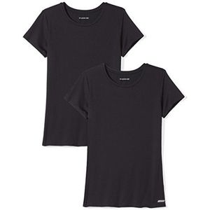 Amazon Essentials Dames Tech Stretch T-shirt met korte mouwen en ronde hals (verkrijgbaar in grote maten), 2-Pack, Zwart, XL