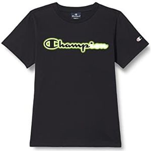 Champion Legacy Neon Spray Logo S/S T-shirt, zwart, 3-4 jaar kinderen en jongens