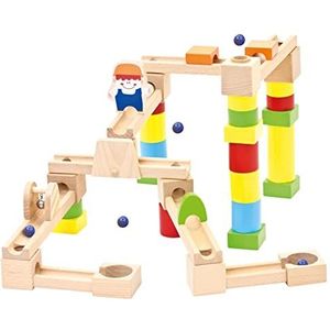 Bino 82071 houten boomstammelbaan speelgoed voor kinderen vanaf 3 jaar, kinderspeelgoed (kbaan met vele aanbouwdelen, inclusief bruggen en tunnels, 40-delig, kleurrijk houten speelgoed), meerkleurig