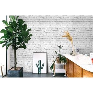 BUVU Vinylbehang 0,53 x 10 m grijze en witte bakstenen muur