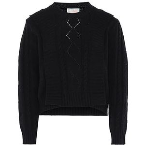 Libbi Chique gebreide trui voor dames met prismatische uitsparingen, acryl, zwart, maat XS/S, zwart, XS