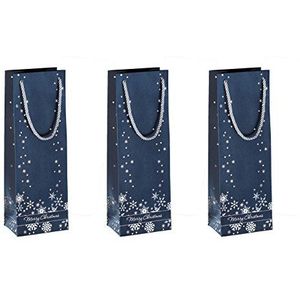 SIGEL GT112 Premium geschenkzakjes voor flessen, van papier, 12,5 x 36 cm, set van 3, met zilveren reliëf, voor Kerstmis, Silver Snowflakes