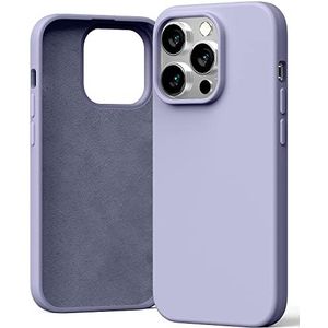 Goospery Vloeibare siliconen case, compatibel met iPhone 14 Pro (6,1 inch), zijdezacht aanvoelend volledige lichaamsbescherming, schokbestendige cover case met zachte microvezelvoering - lavendelgrijs