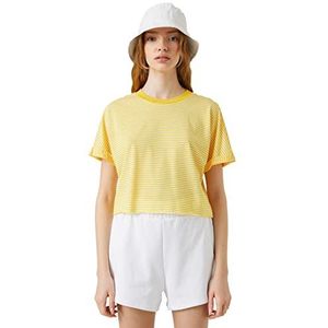 Koton Dames Viscose Mix Crew Neck Short Sleeve Crop T-shirt, Yellow Stripe (1s5), S