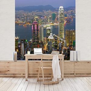 Apalis Vliesbehang Hongkong Skyline Fotobehang Vierkant | Fleece Behang Muurschildering Foto 3D Fotobehang voor Slaapkamer Woonkamer Keuken | Grootte: 336x336 cm, meerkleurig, 97744