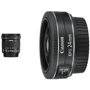 Canon EF-S 10-18 mm F/4.5-5.6 IS STM & Canon EF-S 24 mm Lens, F2.8 STM Pancake, voor EOS (vaste brandpuntsafstand, 52 mm filterdraad), zwart