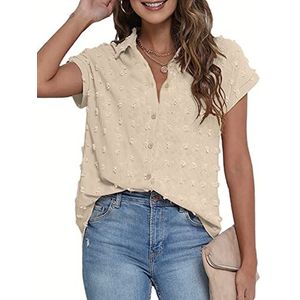 BOTHENIAL Vrouwen Wit Button Down Shirt Dressy Casual Werk Tops Chiffon Blouse Zomer Korte Mouw Shirts, Abrikoos, S
