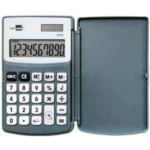 Liderpapel Calculator Xf15 10 cijfers met zonnedeksel en batterijen, grijs, 123 x 75 x 12 mm