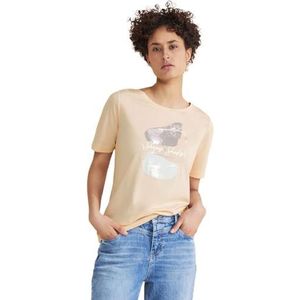 Street One Dames Foil Part Print Shirt, Licht glad zand, 44