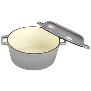 Echtwerk Stoofpan en serveerpan 2-in-1 set, gietijzeren braadpan met deksel, traditionele gietijzeren pan met emaille coating, geschikt voor oven, grill, barbecue en inductie, grijs, 3,5 l