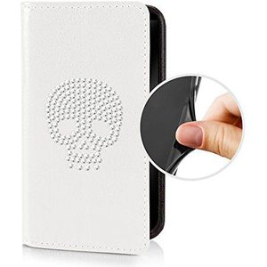 eSPee i4S051 Apple iPhone 4 4S beschermhoes wallet flip case wit met strass schedel silicone bumper en magneetsluiting voor Apple iPhone 4 4S