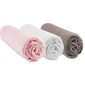 3 hoeslakens bamboe - 60 x 120 - roze wit taupe