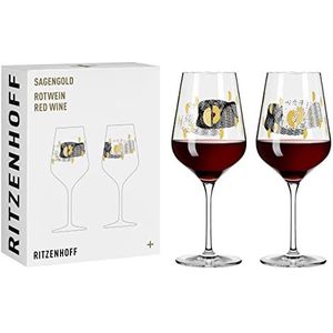 Ritzenhoff 3401002 rodewijnglas, 400 ml, serie Sagengold nr. 2, set van 2 met druivenmotief, echt goud, Made in Germany
