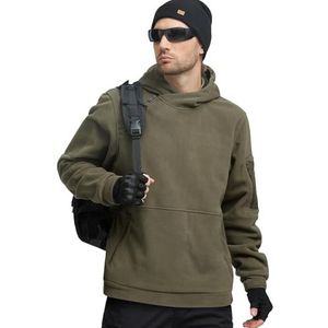 FREE SOLDIER Fleecejack voor heren, met capuchon, hoodie, sweatshirt voor heren, met 1/4 ritssluiting, winddicht, tactisch leger, outdoor jas, groen, S