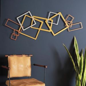 Elegant decoratief metalen wandaccessoire, 45 x 116 cm, 100% staal (1,5 mm), goud, zilver en koperen afwerking, perfect voor moderne woondecoratie