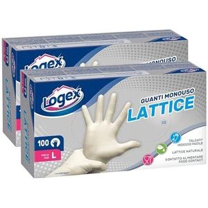 Logex Handschoenen van natuurlatex voor huishoudelijke werkzaamheden (100 stuks maat L) wegwerphandschoenen, niet-steriel, comfortabel en eenvoudig te dragen dankzij talkatie met maïszetmeel, 2 stuks