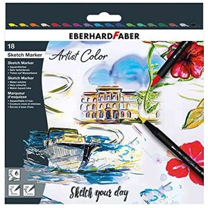 Eberhard Faber 558218 - Artist Color Schetsmarkerset met 18 kleuren, vezeltipstiften met dubbele punt, in kartonnen etui, om te tekenen, schetsen en illustreren