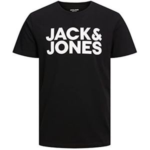 Bestseller A/S Heren JJECORP Logo Tee SS O-Hals NOOS T-Shirt, Black/Fit: Slim/Large Print/White, XL, zwart/fit: slim/large print/wit, XL