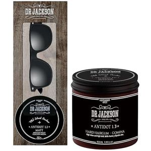 Dryson Antidoot 1.3 Hard Hair + Bril – set, die zeer intensieve fixeergel met veiligheidsbril combineert, perfect voor een duurzame en stijlvolle styling.