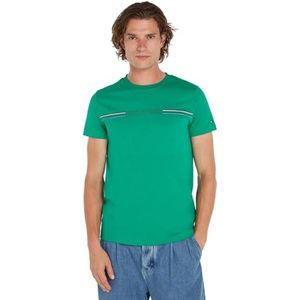 Tommy Hilfiger Heren streep borst T-shirt S/S T-shirts, groen, M, Olympisch Groen, M