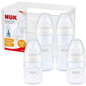 NUK 10225214 First Choice Plus babyflessen, startersset, met 4 babyflessen inclusief siliconen drinkzuigers & flessenbox, 2x 150ml & 2x 300ml, , 0-6 maanden, blauw, 459 g