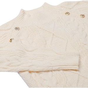 faina Gebreide trui voor dames met knopen op de schouders, witte wol, maat XS trui, XL, Witte kleur., XL