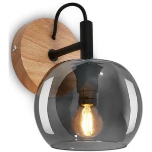 BRILONER – Leeslamp, wandlamp binnen, rookglas, E14, lamp, wandlamp binnen, woonkamerlamp, zwart