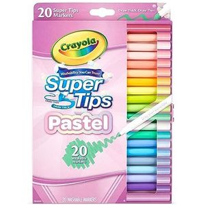 Crayola Pastel - SuperTips, Afwasbare Stiften met Medium Punt, Verpakking van 20, voor School en Vrije Tijd, Pastelkleuren, 58-7517