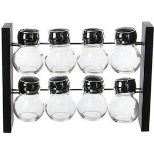 Saveur et Dégustation KB5803 kruidenrek, 8 containers, 80 ml, polypropyleen + glas, zwart/grijs, 28,6 x 9 x 20 cm