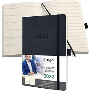 SIGEL C2224 afsprakenplanner weeknotitie-kalender 2022 - ca. A5 - zwart - softcover - 192 pagina's - elastiek, penlus, archieftas - PEFC-gecertificeerd - Conceptum