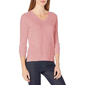 Nautica Moeiteloze J-Klasse trui met lange mouwen voor dames, 100% katoen, V-hals, Orchidee Roze, M