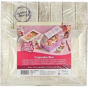 FunCakes Cupcake Doos 6: Houtlook ontwerp, Kartonnen doos, Geschenkdoos cupcakes en muffins, 3 Cupcakedoosjes en 3 Inzetstukken.