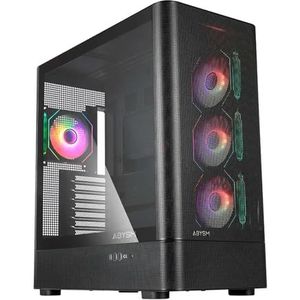 Abysm Gaming-behuizing ATX Danube SAVA H500 II Air Black met gehard glas, roosterplaat, zeven uitbreidingsslots en 4 vooraf geïnstalleerde 120 mm ARGB-ventilatoren