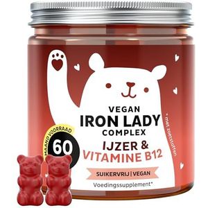 Iron Lady Vegan Complex - Hooggedoseerd vegan ijzercomplex, Vitamine B12, B6, vitamine C, D en jodium - Vitaminegummies - 60 Stuks (1 maand) Suikervrij, Vegan - Bears with Benefits
