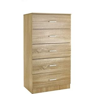 Baroni Home Commode met 5 laden van spaanplaat, slaapkamer- of woonkamerkast, modern eikenmeubel, 60 x 40 x 110 cm